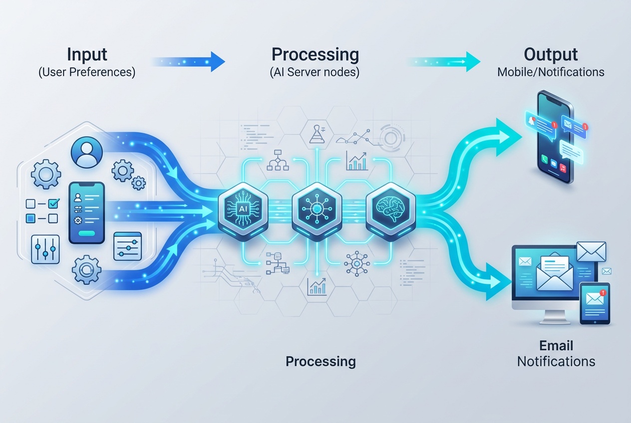 Technical flow diagram of the automated job notification process